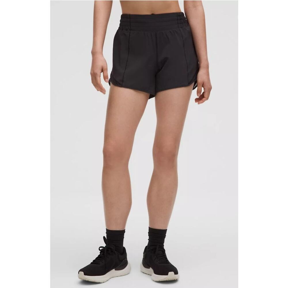 Lululemon Womens Hotty Hot High Rise Lined Black Running Shorts 4"  Size 4 Tall
